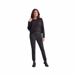 Women's Scuba Knit Crew Pullover With Button Sleeves -Casual Wear Shop 232909BLACKalt2