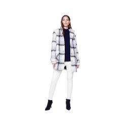 Women's Plaid Brushed Wool Funnel Collar Coat -Casual Wear Shop 233052SNOWFLAKEalt4