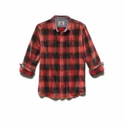 Men's Shaw Vintage Washed Long Sleeve Flannel Shirt 8 Men's Shaw Vintage Washed Long Sleeve Flannel Shirt -Casual Wear Shop 233153RED BLACKalt3