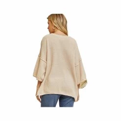 Women's Short Sleeve Henley Sweater - Curvy 7 Women's Short Sleeve Henley Sweater - Curvy -Casual Wear Shop 233847NATURALalt1