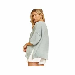 Women's Short Sleeve Henley Sweater - Curvy
