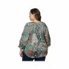 Women's Flowing Paisley Patchwork 3/4- Sleeve Henley Top - Curvy