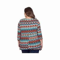 Women's Geometric Stripe Scoop Neck 3/4 Sleeve Top