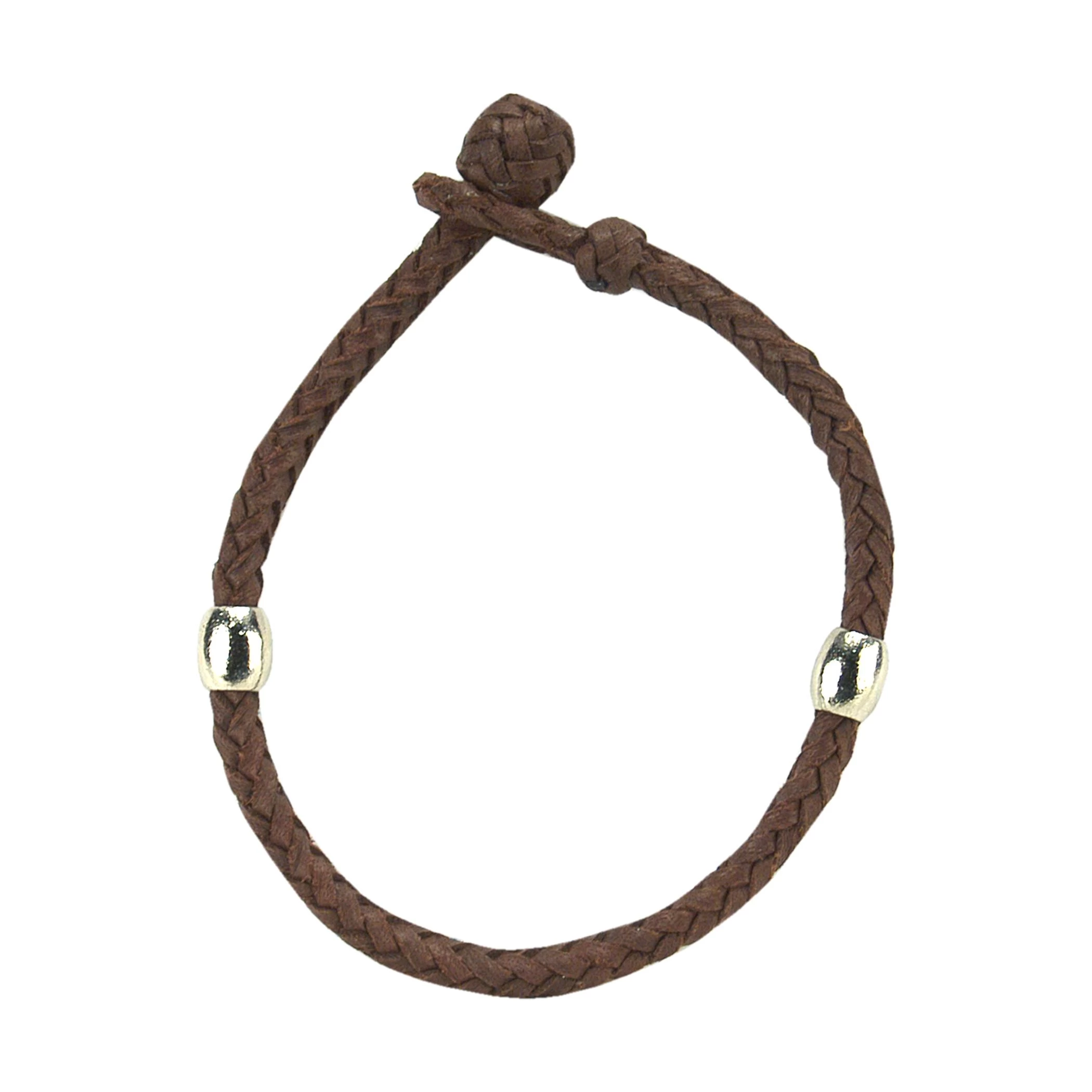 Braided Leather Bracelet With Pewter Beads 3 Braided Leather Bracelet With Pewter Beads