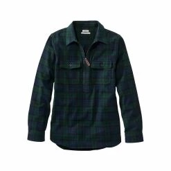 L.L.Bean Women's Scotch Plaid Flannel Quarter Zip Long Sleeve Shirt