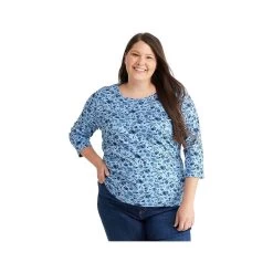 L.L.Bean Women's Pima Cotton 3/4- Sleeve Top - Curvy -Casual Wear Shop 73047 LAKE FLORAL l