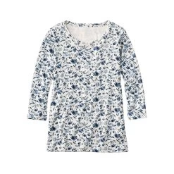 L.L.Bean Women's Pima Cotton 3/4- Sleeve Top - Curvy -Casual Wear Shop 73047 SEASALT FLORAL l
