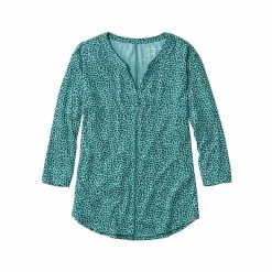 L.L.Bean Women's Streamside 3/4- Sleeve Splitneck T- Shirt 9 L.L.Bean Women's Streamside 3/4- Sleeve Splitneck T- Shirt -Casual Wear Shop 74058 AQUA GEO l