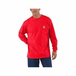 Carhartt Men's Loose Fit Heavyweight Long Sleeve Pocket T- Shirt -Casual Wear Shop 74744 FIRE RED HEATHER l