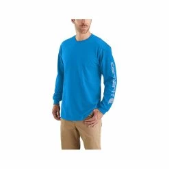 Carhartt Men's Loose Fit Heavyweight Logo Long Sleeve T- Shirt -Casual Wear Shop 74745 BLUE GLOW l