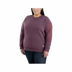 Carhartt Women's Relaxed Fit Midweight Logo Sleeve Crewneck Sweatshirt - Curvy