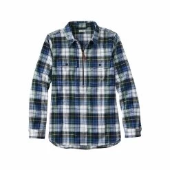 L.L.Bean Women's Scotch Long Sleeve Quarter- Zip Flannel Shirt - Curvy