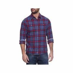 Men's Penton Stretch Flannel Long Sleeve Shirt -Casual Wear Shop 75910 NAVY RED l