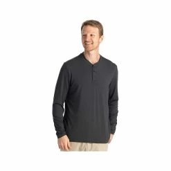 Men's Bamboo Flex Long Sleeve Henley Shirt -Casual Wear Shop 76000 BLACK SAND l