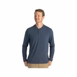 Men's Bamboo Flex Long Sleeve Henley Shirt -Casual Wear Shop 76000 MIDNIGHT l