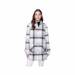 Women's Plaid Brushed Wool Funnel Collar Coat -Casual Wear Shop 76433 SNOWFLAKE l