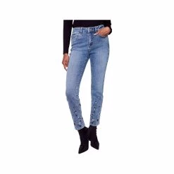 Women's Embroidered Hem Jeans -Casual Wear Shop 76436 MEDIUM BLUE l
