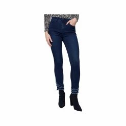 Women's Frayed Hem Ankle Jeans -Casual Wear Shop 76440 BLUE BLACK l