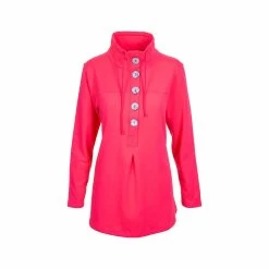 Women's Button Mock Neck Top -Casual Wear Shop 76644 NEW CORAL l