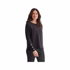 Women's Scuba Knit Crew Pullover With Button Sleeves