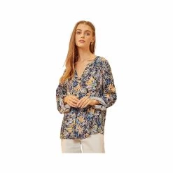 Women's Floral Long Sleeve Top -Casual Wear Shop 76731 NAVY MULTI l