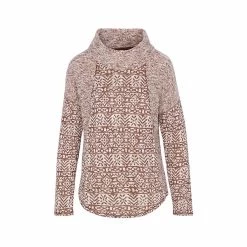 Women's Jacquard French Terry Cowl Neck Long Sleeve Top