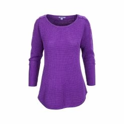 Women's Seed Stitch High- Low Pullover -Casual Wear Shop 77120 VIOLET l