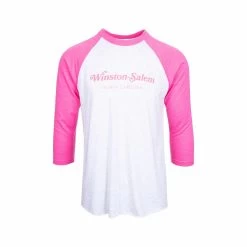 Mast General Store Winston Salem Curly Letters 3/4 Sleeve T- Shirt -Casual Wear Shop 77432 VINPINK HTRWHT l