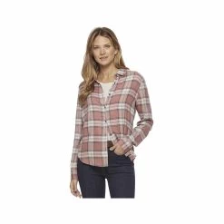 Women's Harper Plaid Long Sleeve Flannel Shirt -Casual Wear Shop 77549 MAUVE WHITE l