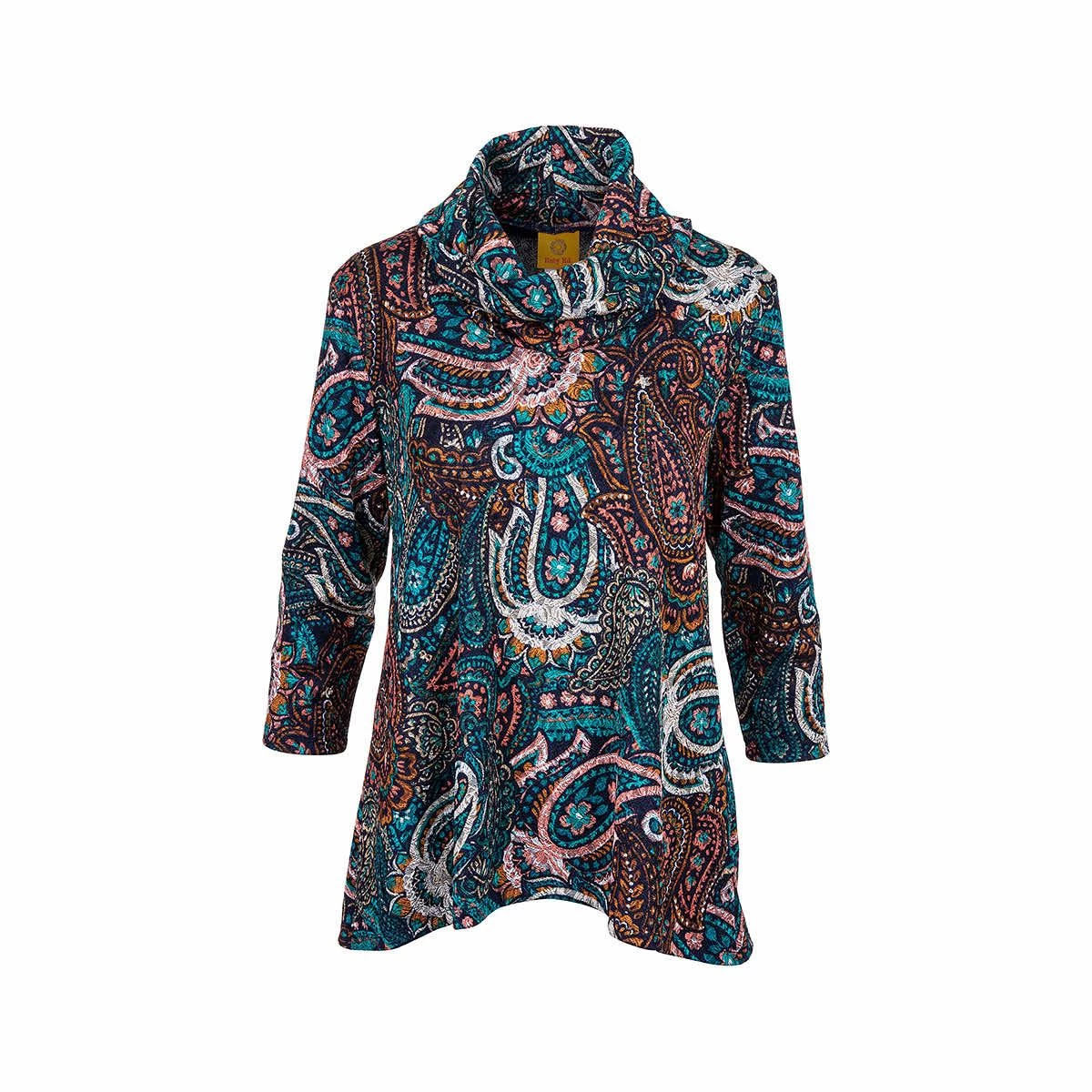 Women's Jacquard Cowl Neck 3/4 Sleeve Top 4 Women's Jacquard Cowl Neck 3/4 Sleeve Top - Image 2