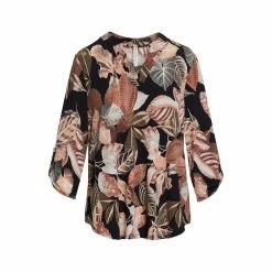 Women's Printed Lizzy 3/4 Sleeve Top -Casual Wear Shop 77871 A10 BLACK MAUVE l