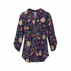 Women's Printed Lizzy 3/4 Sleeve Top -Casual Wear Shop 77871 V0169 NAVY MULTI l