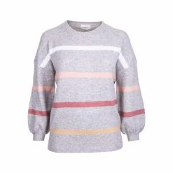 Women's Grey Striped Sweater - Curvy