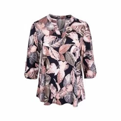 Women's Printed Lizzy 3/4 Sleeve Top - Curvy 14 Women's Printed Lizzy 3/4 Sleeve Top - Curvy -Casual Wear Shop 77916 A10 BLACK MAUVE l