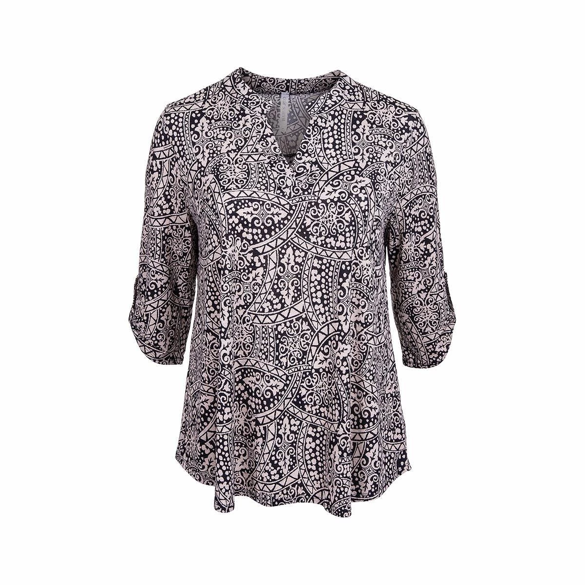 Women's Printed Lizzy 3/4 Sleeve Top - Curvy 5 Women's Printed Lizzy 3/4 Sleeve Top - Curvy - Image 4
