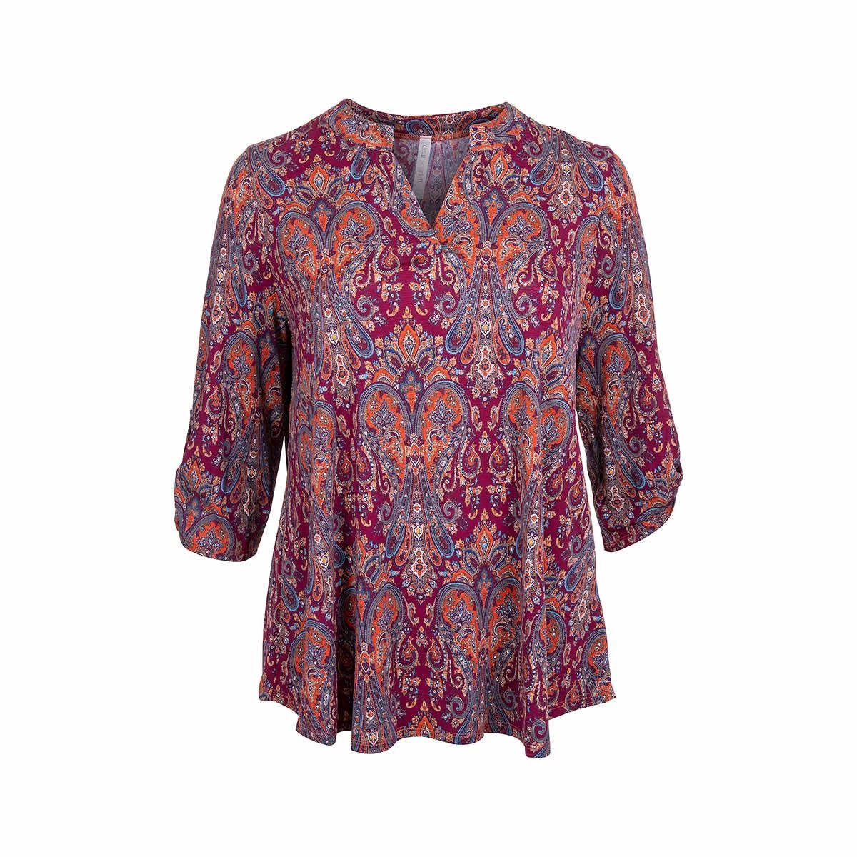 Women's Printed Lizzy 3/4 Sleeve Top - Curvy 3 Women's Printed Lizzy 3/4 Sleeve Top - Curvy - Image 2