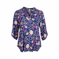 Women's Printed Lizzy 3/4 Sleeve Top - Curvy 16 Women's Printed Lizzy 3/4 Sleeve Top - Curvy -Casual Wear Shop 77916 V0169 NAVY MULTI l
