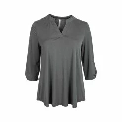 Women's Solid Lizzy 3/4 Sleeve Top - Curvy -Casual Wear Shop 77919 OLIVE l